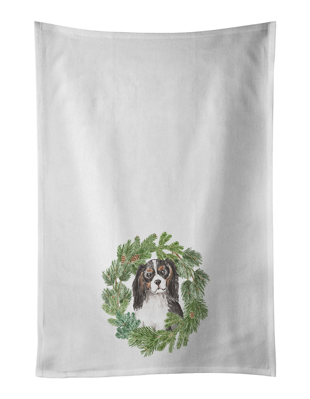 Buy this Cavalier Spaniel Tricolor Head Tilt Christmas Wreath White Kitchen Towel Set of 2