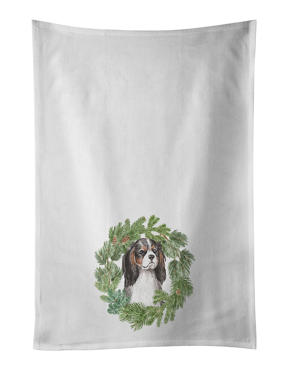 Buy this Cavalier Spaniel Tricolor Christmas Wreath White Kitchen Towel Set of 2