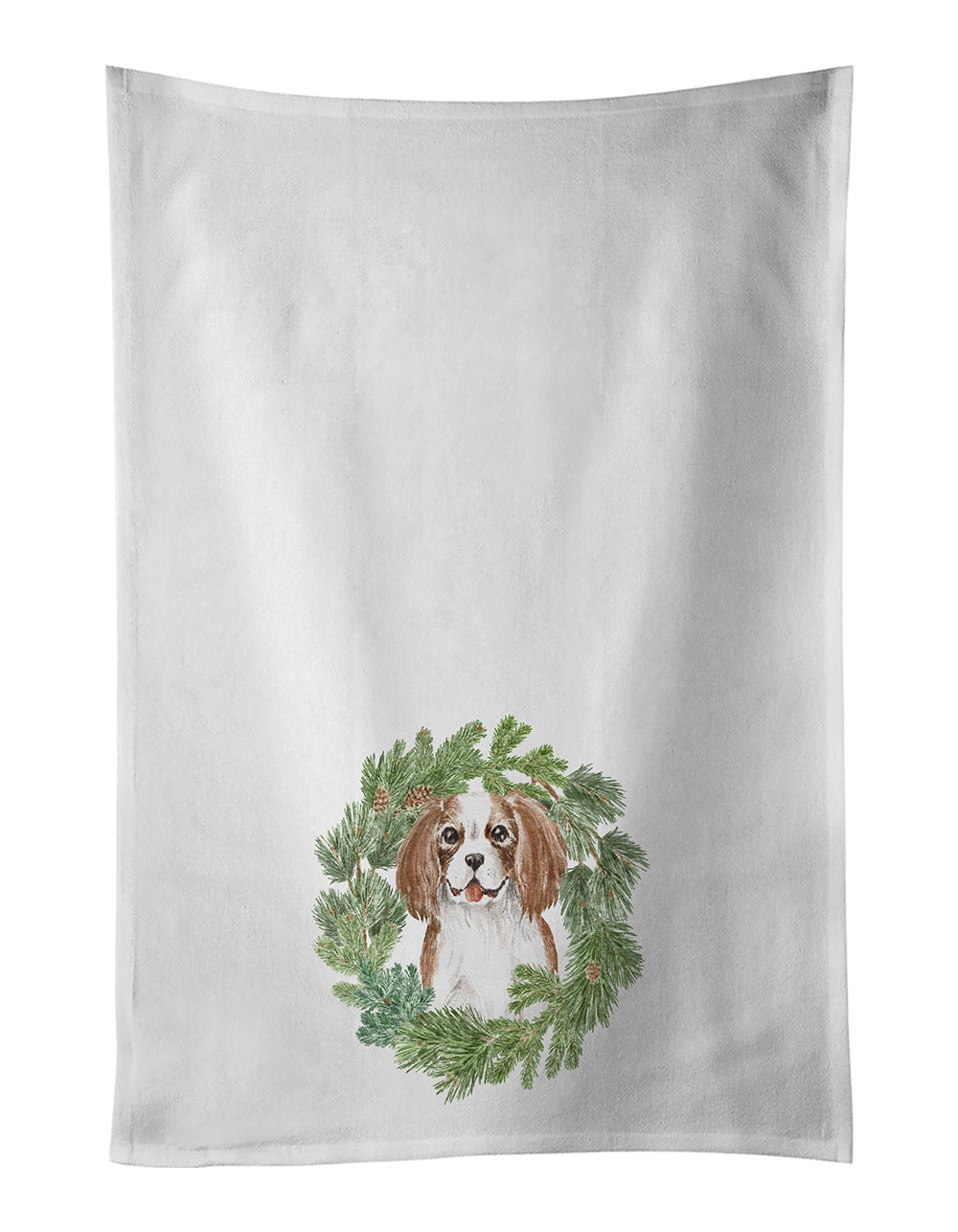 Buy this Cavalier Spaniel Blenheim Puppy Smiling Christmas Wreath White Kitchen Towel Set of 2
