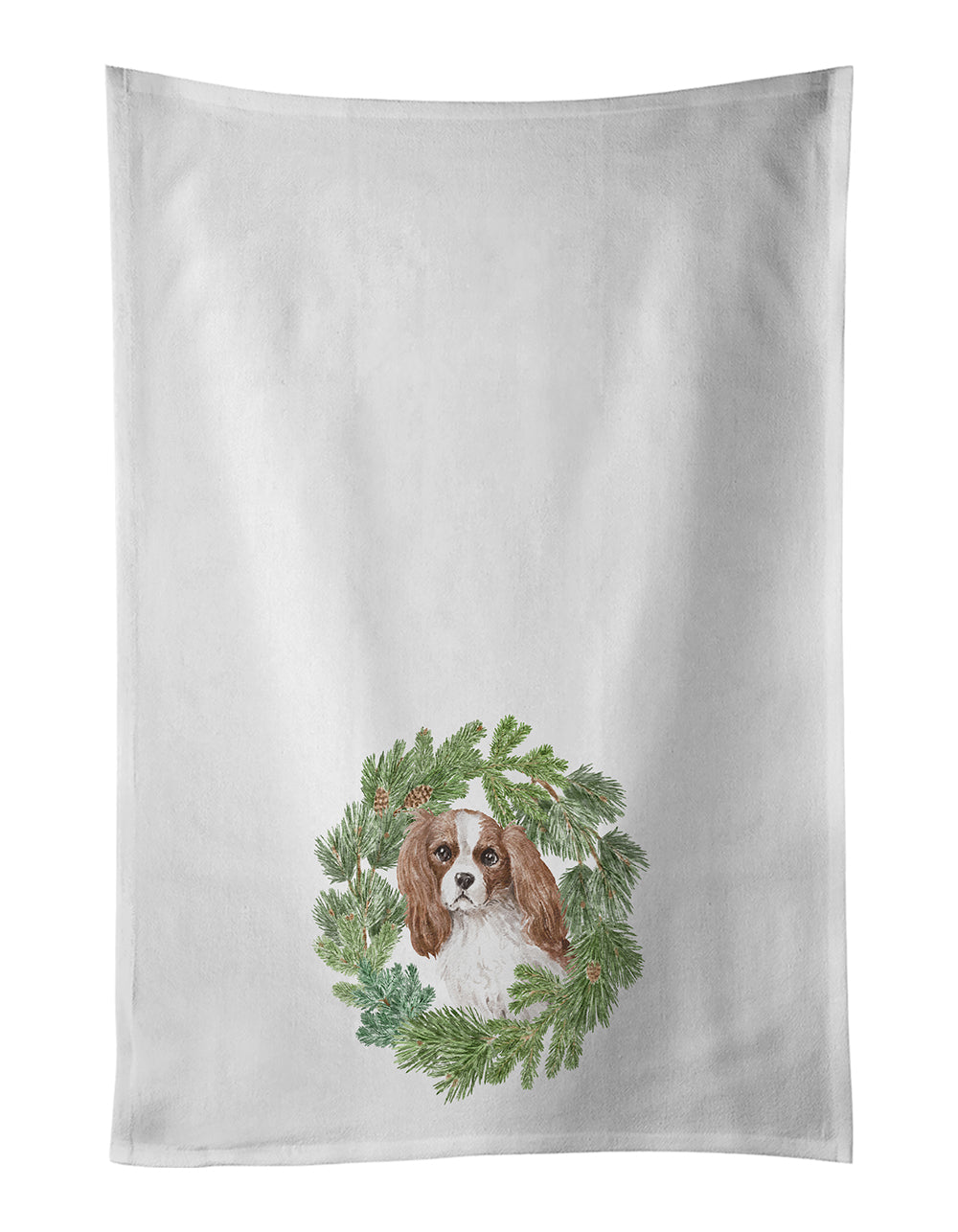 Buy this Cavalier Spaniel Blenheim Christmas Wreath White Kitchen Towel Set of 2
