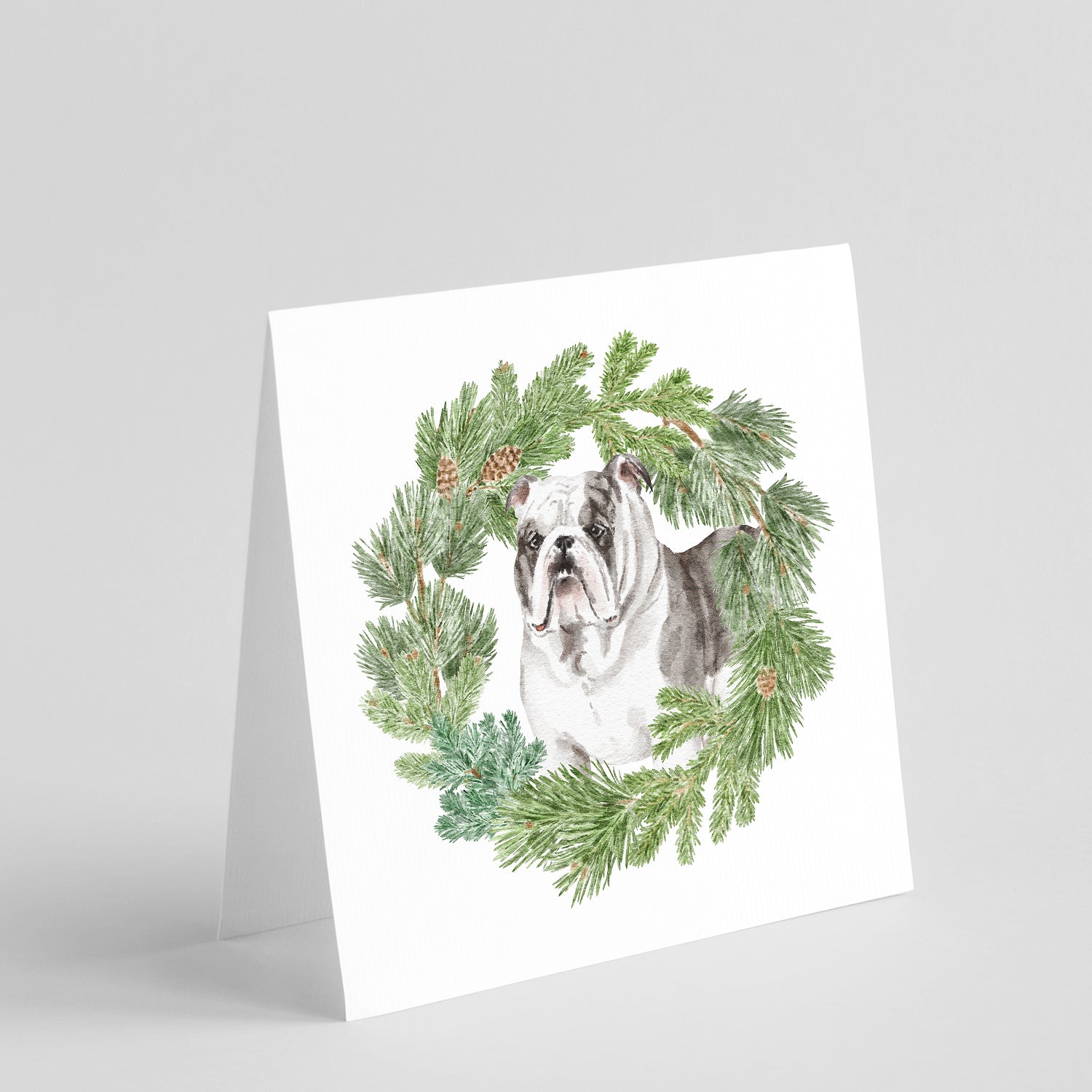 Buy this Bulldog Brindled with Christmas Wreath Square Greeting Cards and Envelopes Pack of 8