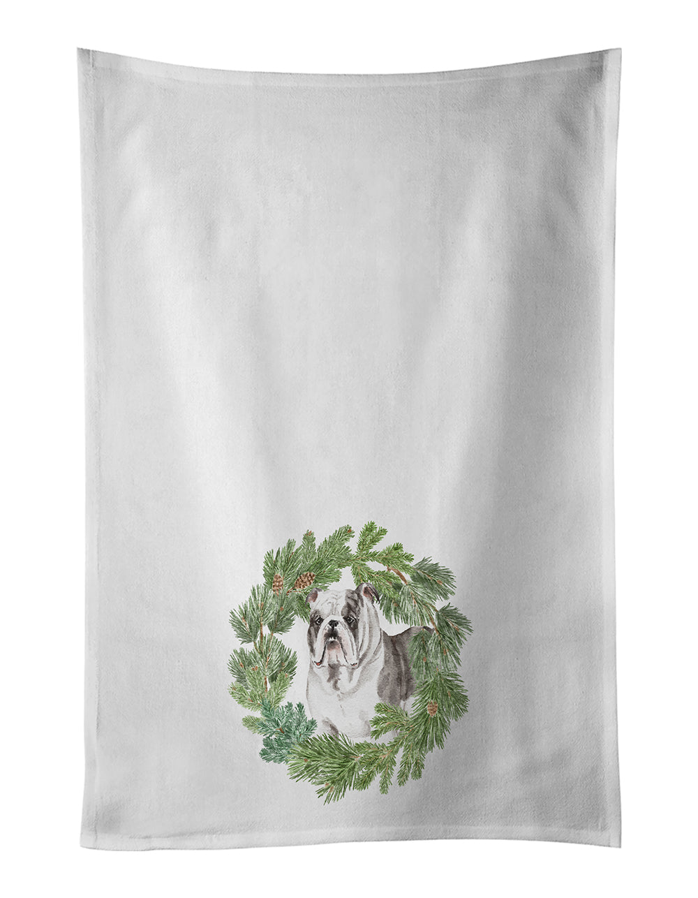 Buy this Bulldog Brindled Christmas Wreath White Kitchen Towel Set of 2