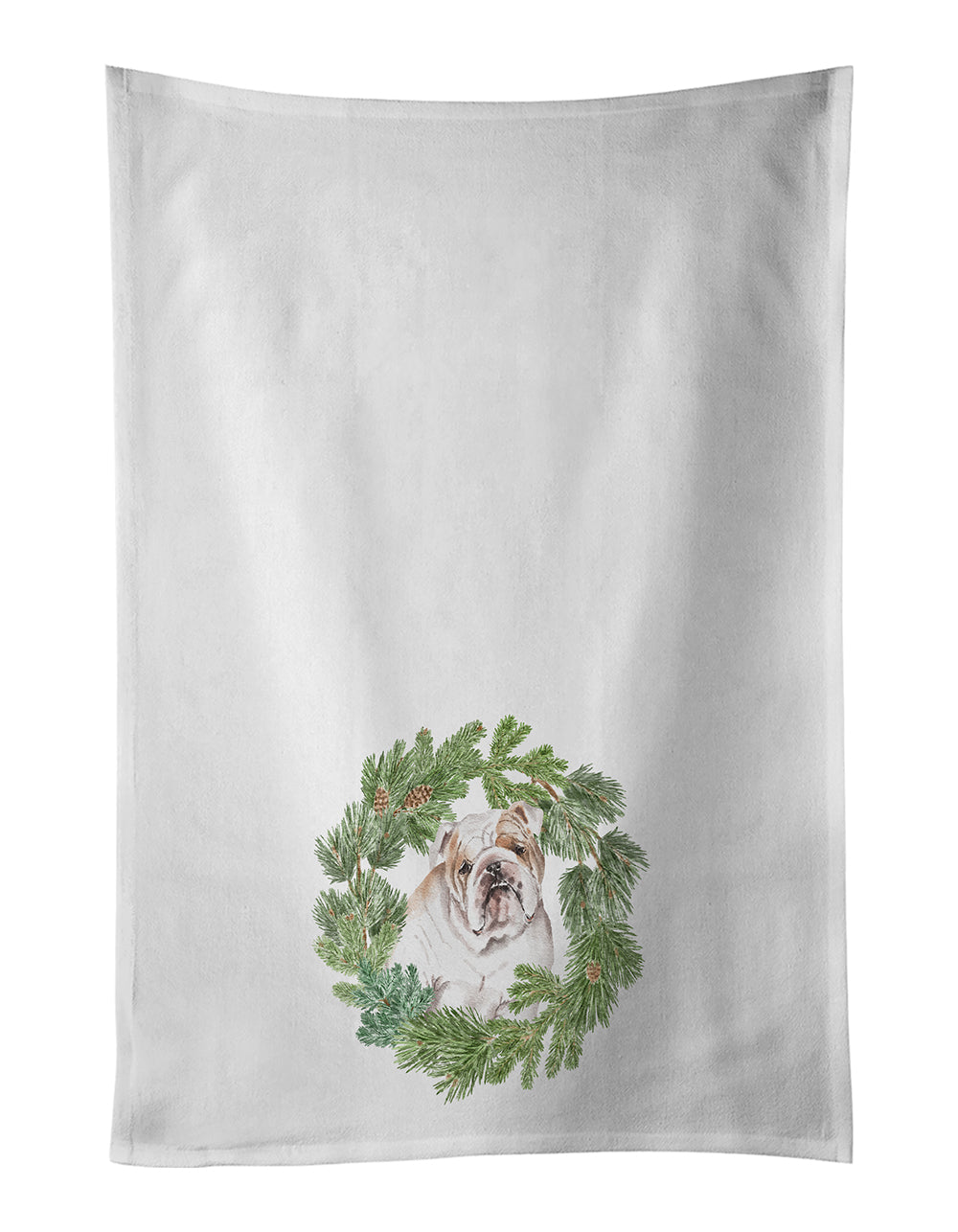 Buy this Bulldog Fawn Head Tilt Christmas Wreath White Kitchen Towel Set of 2