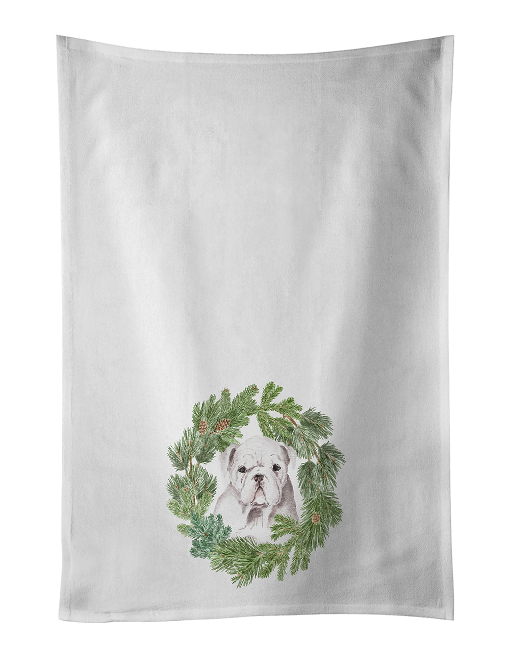 Buy this Bulldog Puppy White Christmas Wreath White Kitchen Towel Set of 2