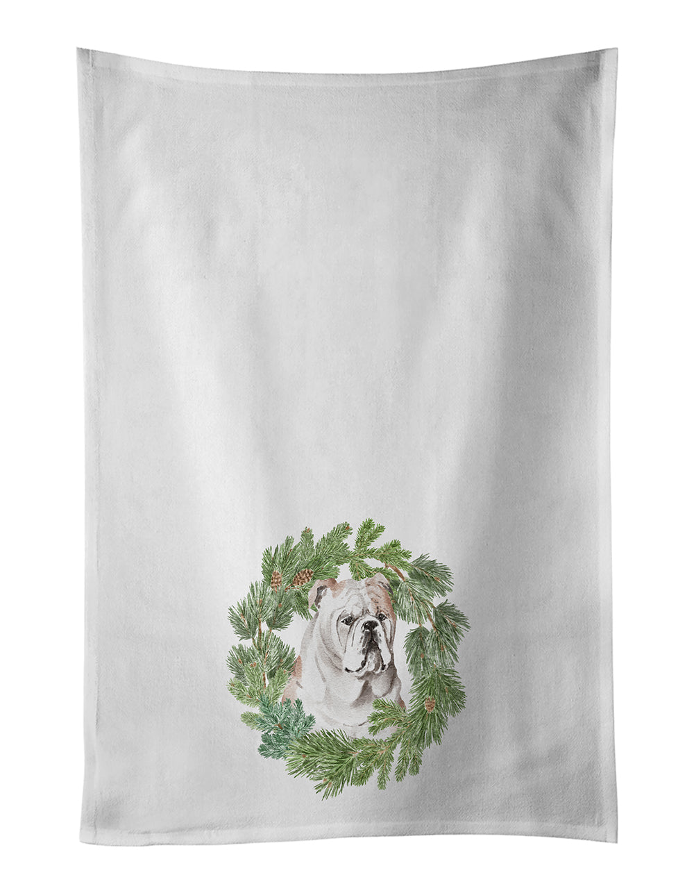 Buy this Bulldog Fawn Christmas Wreath White Kitchen Towel Set of 2