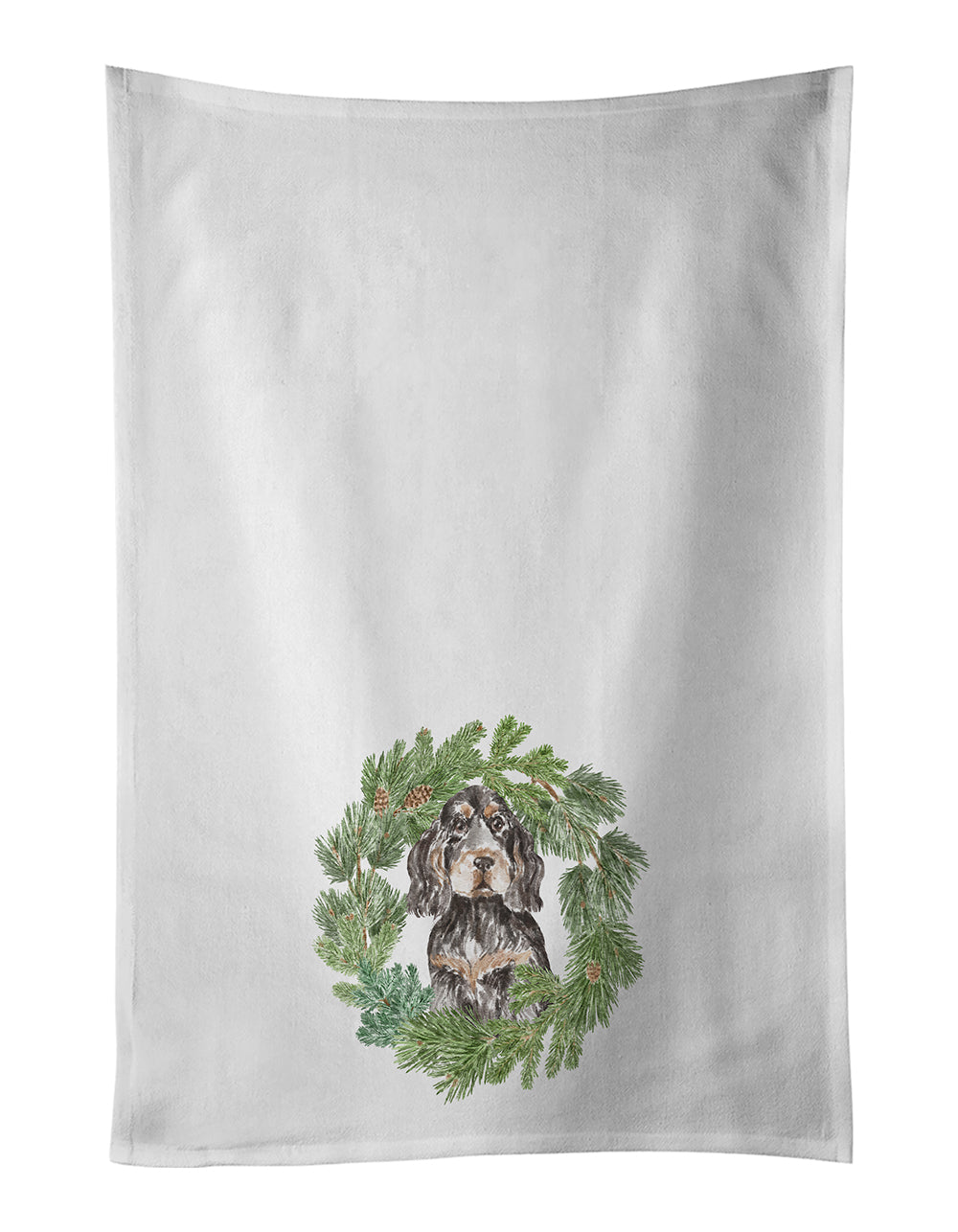 Buy this Cocker Spaniel Black Tan Christmas Wreath White Kitchen Towel Set of 2