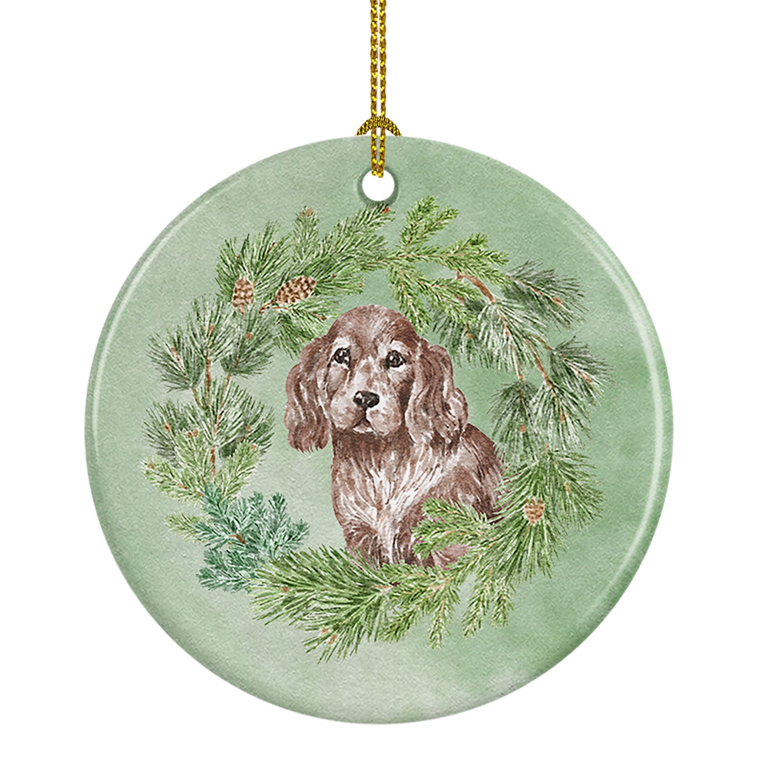 Buy this Cocker Spaniel Puppy Liver Christmas Wreath Ceramic Ornament