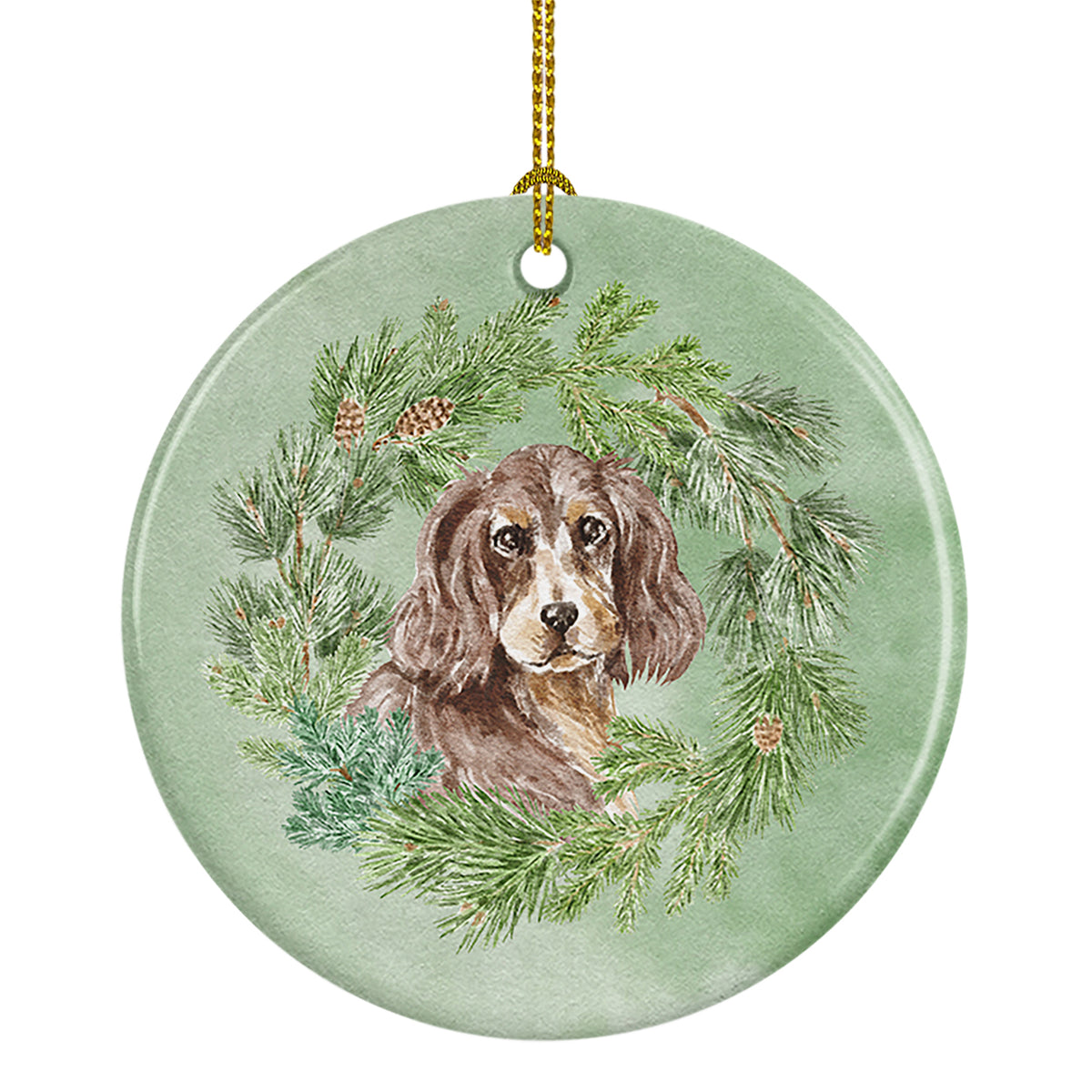Buy this Cocker Spaniel Liver and Tan Christmas Wreath Ceramic Ornament