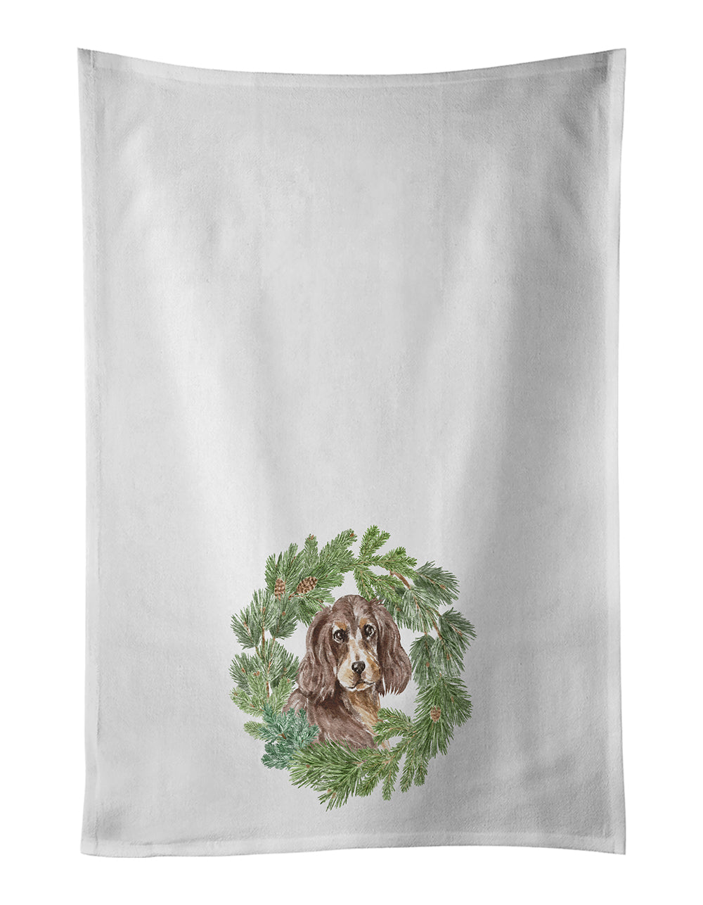 Buy this Cocker Spaniel Liver and Tan Christmas Wreath White Kitchen Towel Set of 2