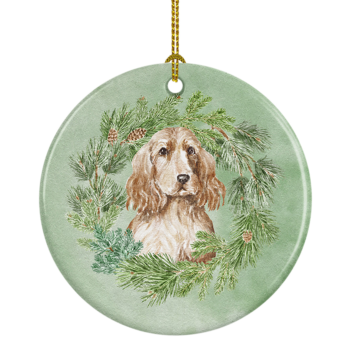 Buy this Cocker Spaniel Golden Christmas Wreath Ceramic Ornament
