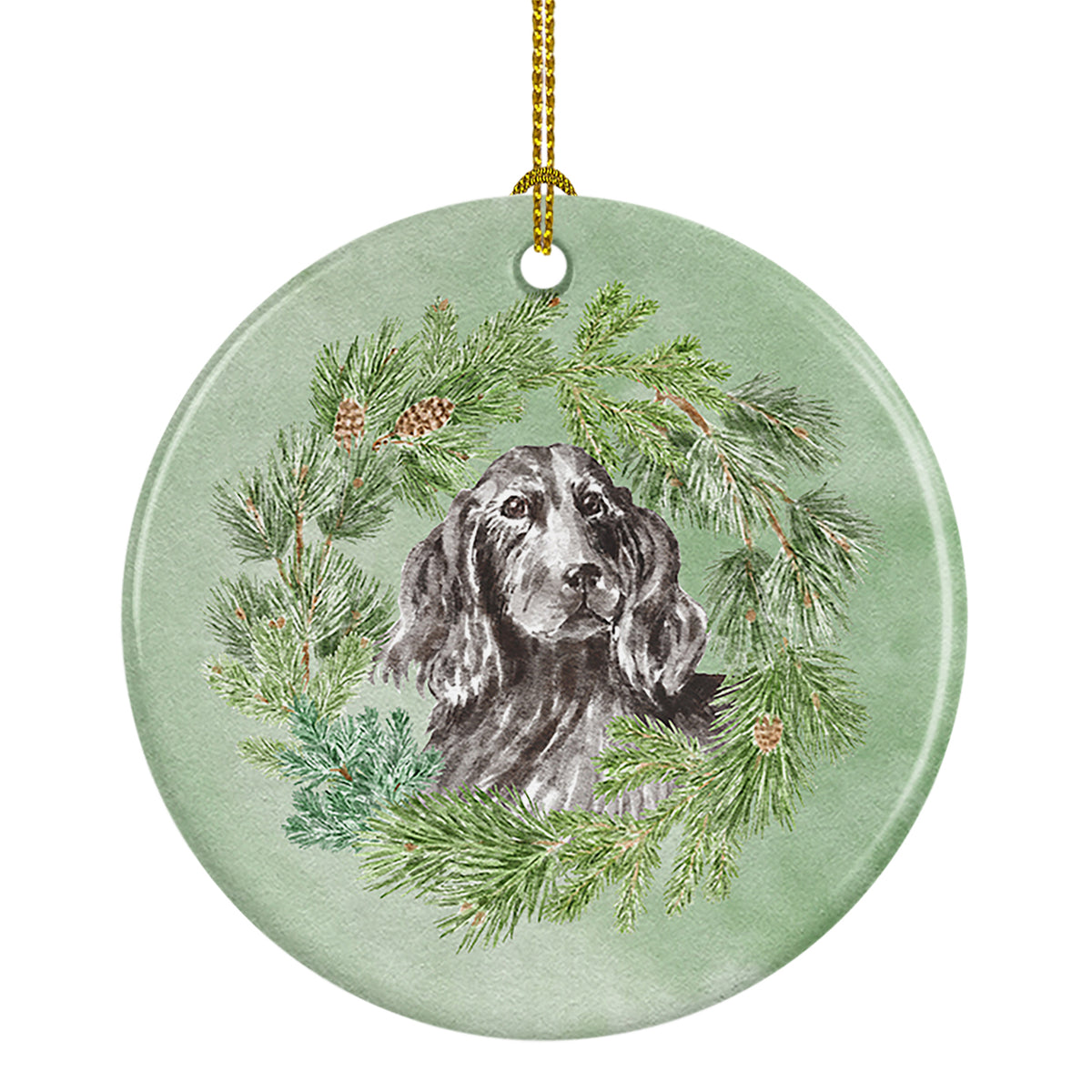 Buy this Cocker Spaniel Black Christmas Wreath Ceramic Ornament