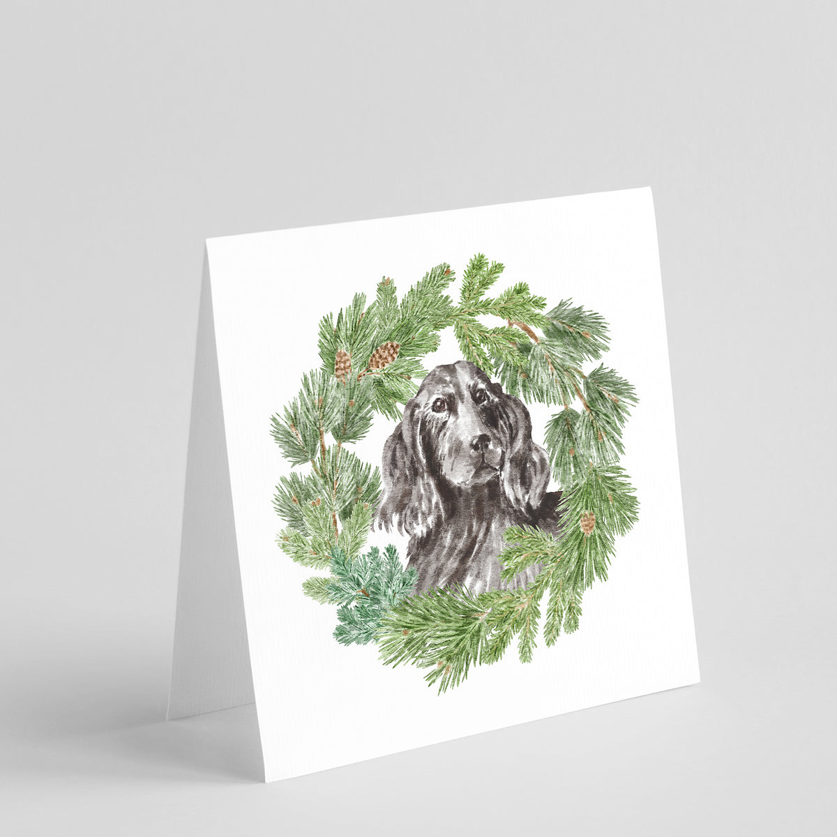 Buy this Cocker Spaniel Black with Christmas Wreath Square Greeting Cards and Envelopes Pack of 8