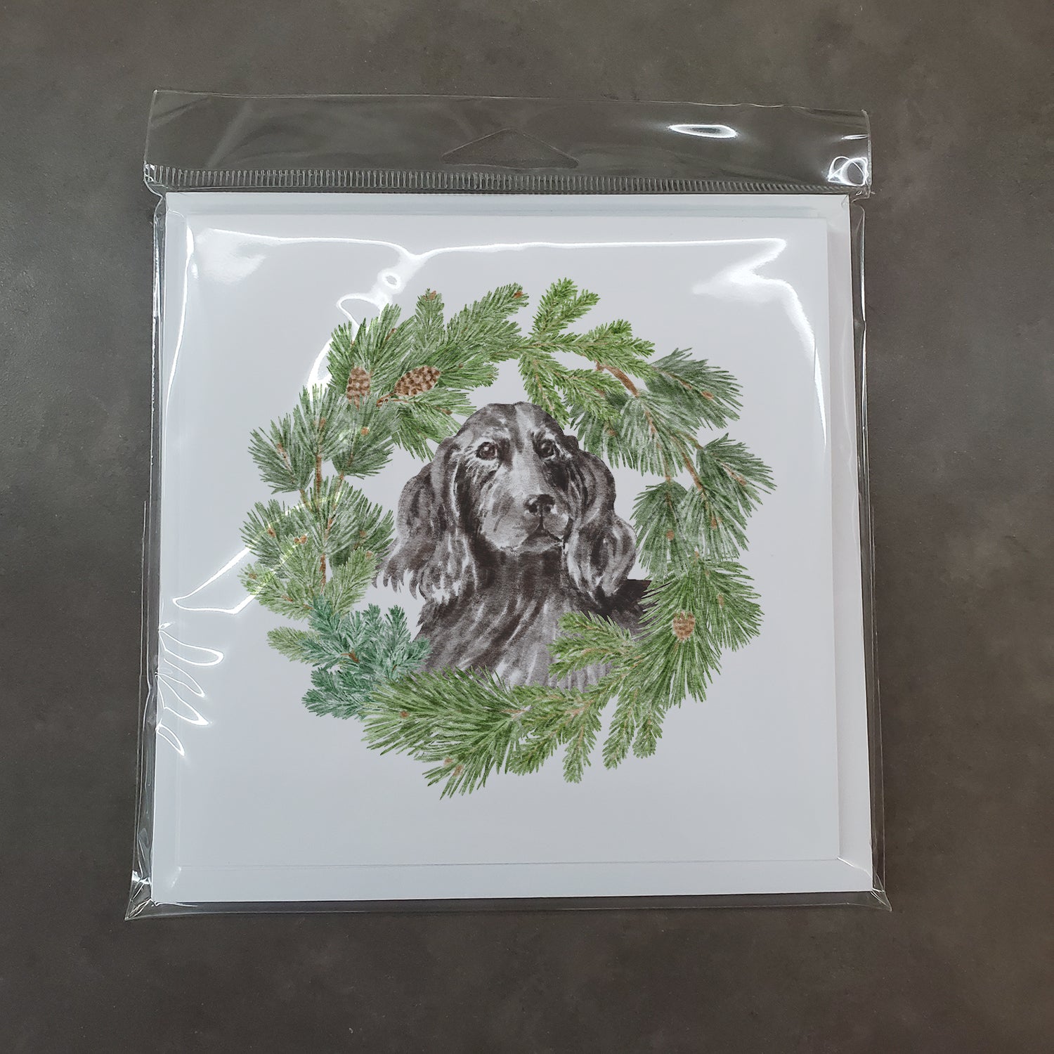 Cocker Spaniel Black with Christmas Wreath Square Greeting Cards and Envelopes Pack of 8 - the-store.com