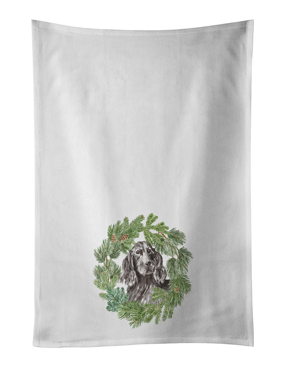 Buy this Cocker Spaniel Black Christmas Wreath White Kitchen Towel Set of 2