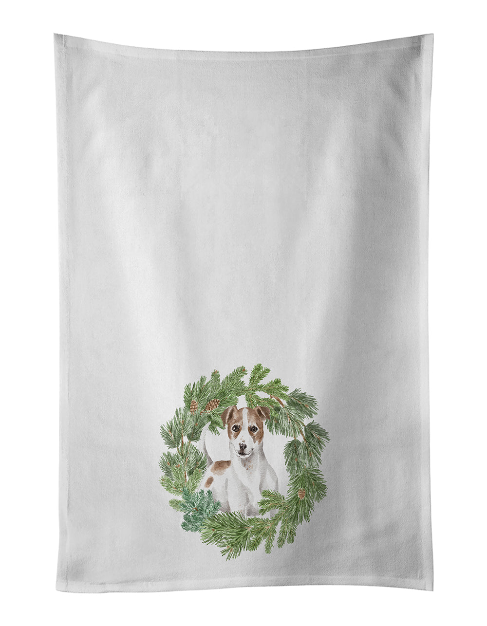 Buy this Jack Russell Terrier Chestnut and White Christmas Wreath White Kitchen Towel Set of 2