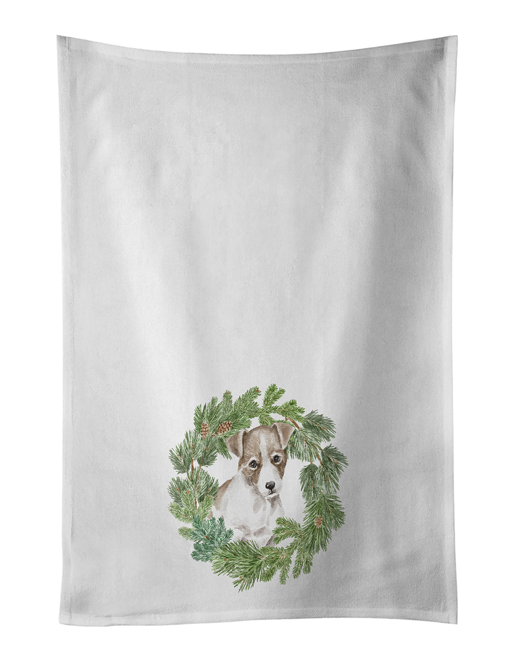 Buy this Jack Russell Terrier Puppy Chestnut and White Christmas Wreath White Kitchen Towel Set of 2