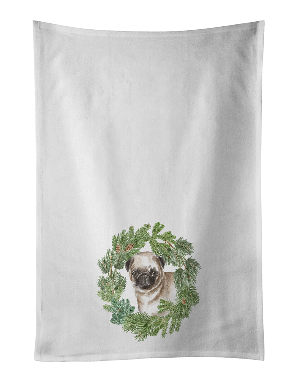 Buy this Pug Puppy Fawn Christmas Wreath White Kitchen Towel Set of 2