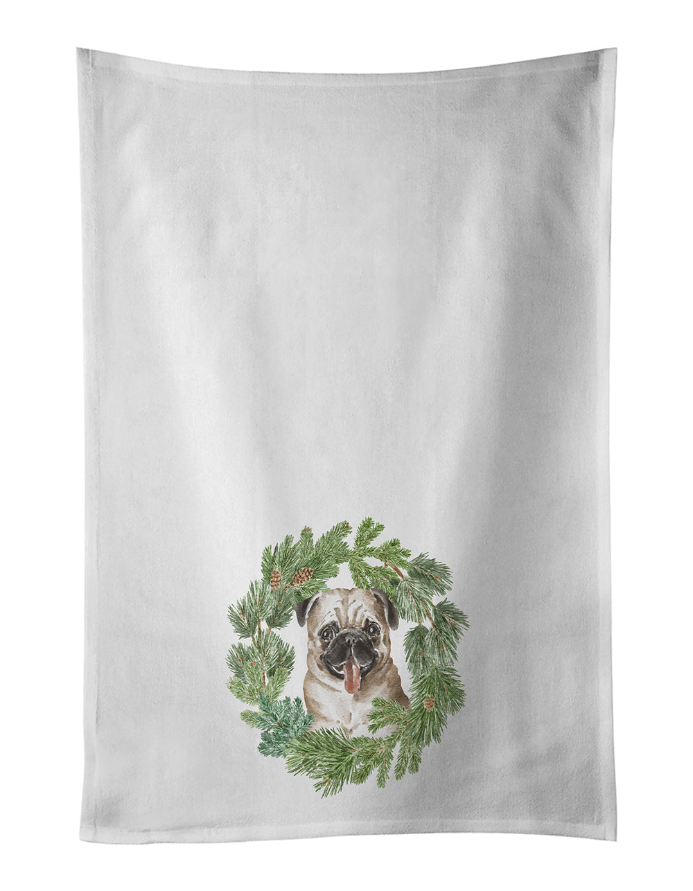 Buy this Pug Fawn Christmas Wreath White Kitchen Towel Set of 2