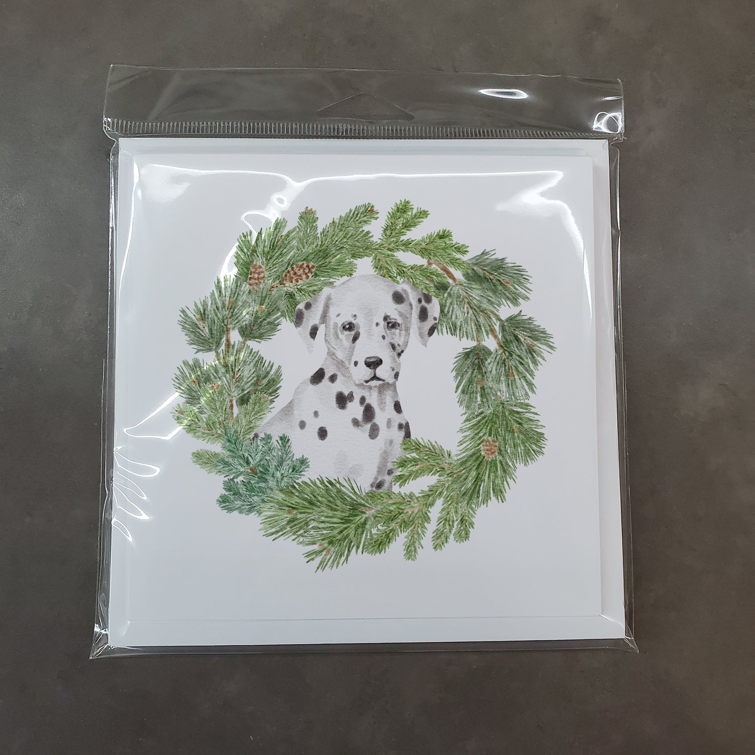 Dalmatian Puppy with Christmas Wreath Square Greeting Cards and Envelopes Pack of 8 - the-store.com