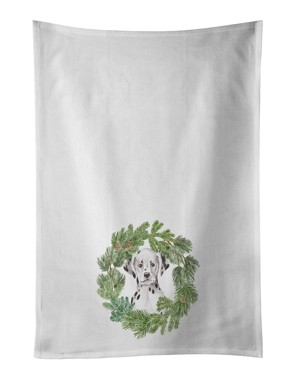 Buy this Dalmatian Puppy Sitting Pretty Christmas Wreath White Kitchen Towel Set of 2