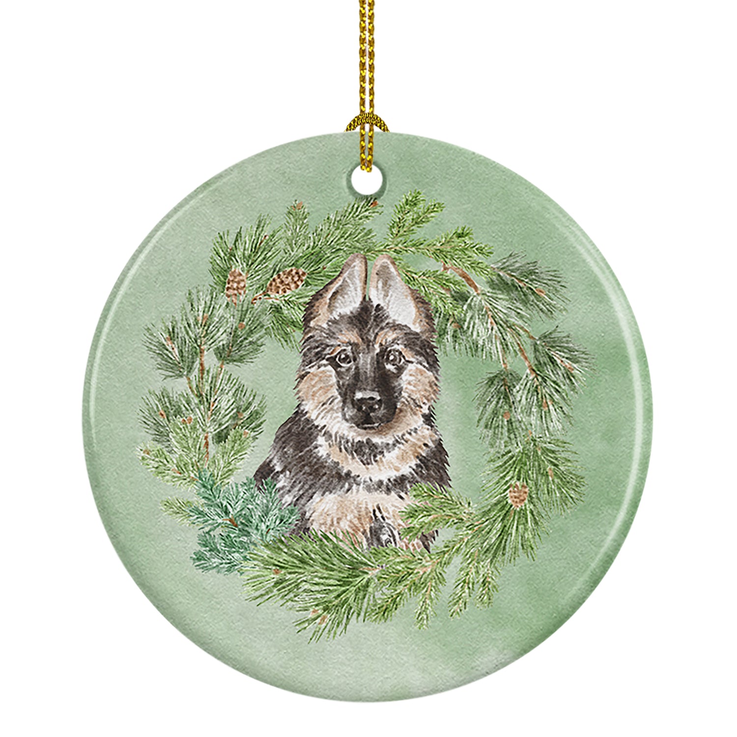 Buy this German Shepherd Puppy Christmas Wreath Ceramic Ornament