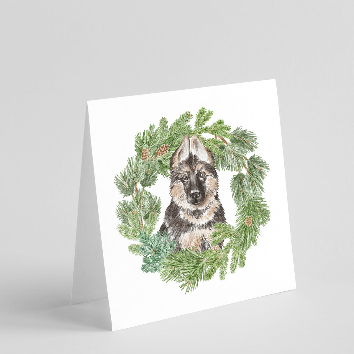 Buy this German Shepherd Puppy with Christmas Wreath Square Greeting Cards and Envelopes Pack of 8