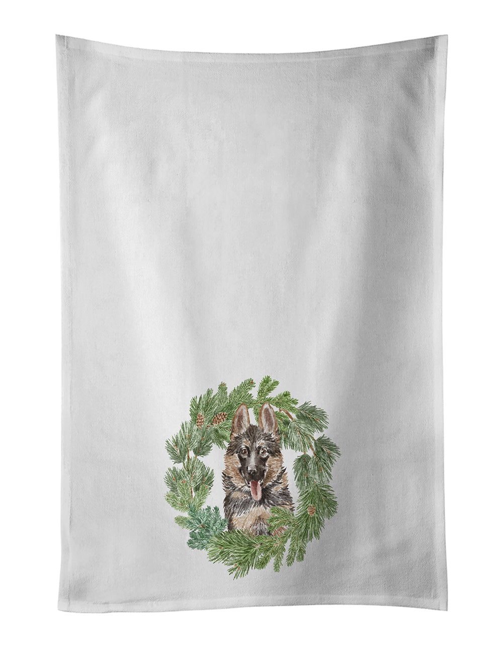 Buy this German Shepherd Puppy Smiling Christmas Wreath White Kitchen Towel Set of 2