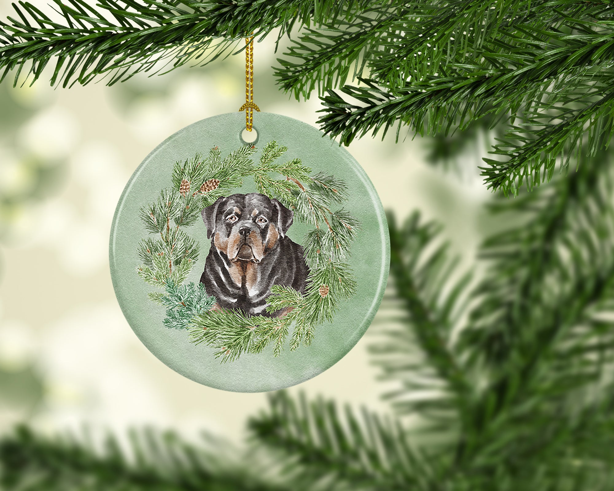 Rottweiler Christmas Wreath Ceramic Ornament - the-store.com