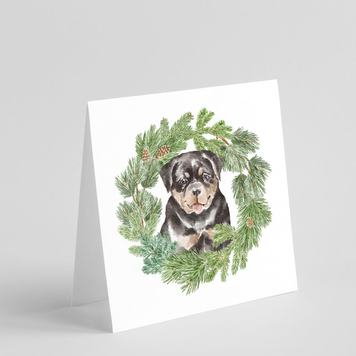 Buy this Rottweiler Puppy with Christmas Wreath Square Greeting Cards and Envelopes Pack of 8