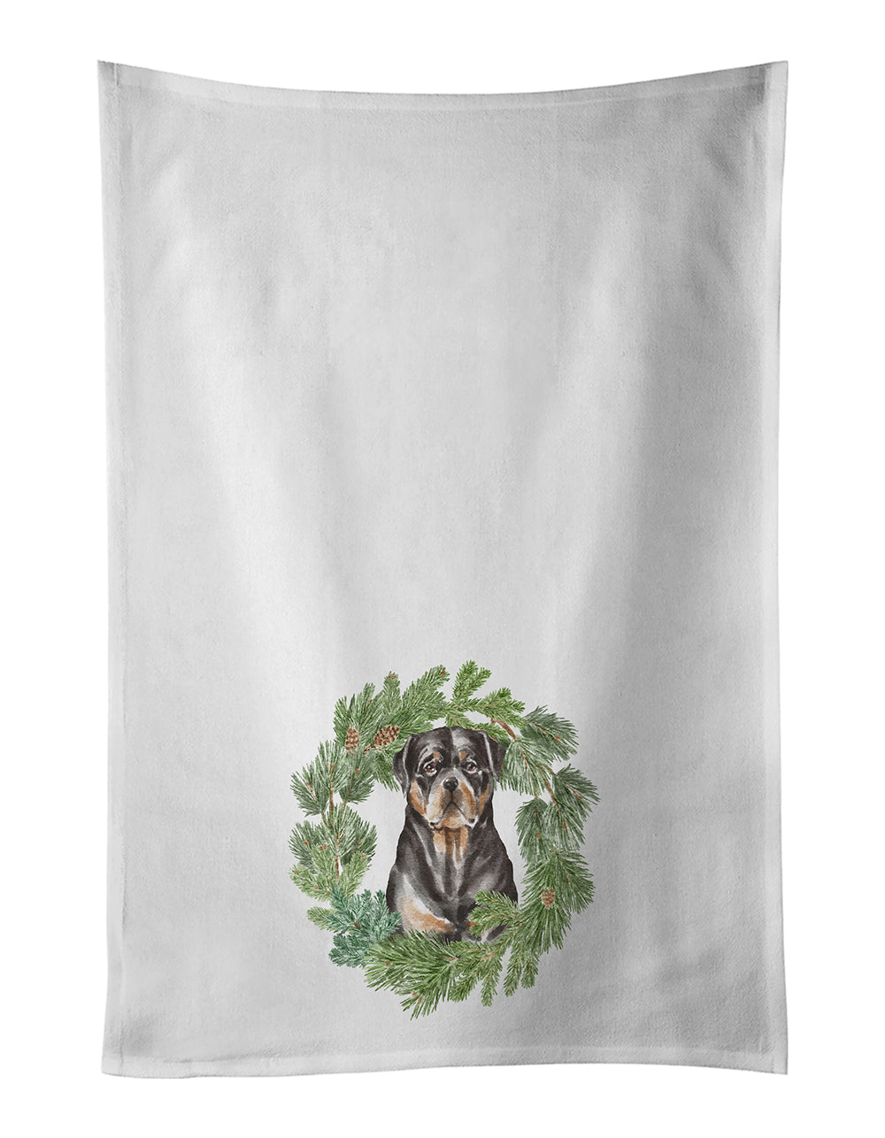 Buy this Rottweiler Sitting Tall Christmas Wreath White Kitchen Towel Set of 2