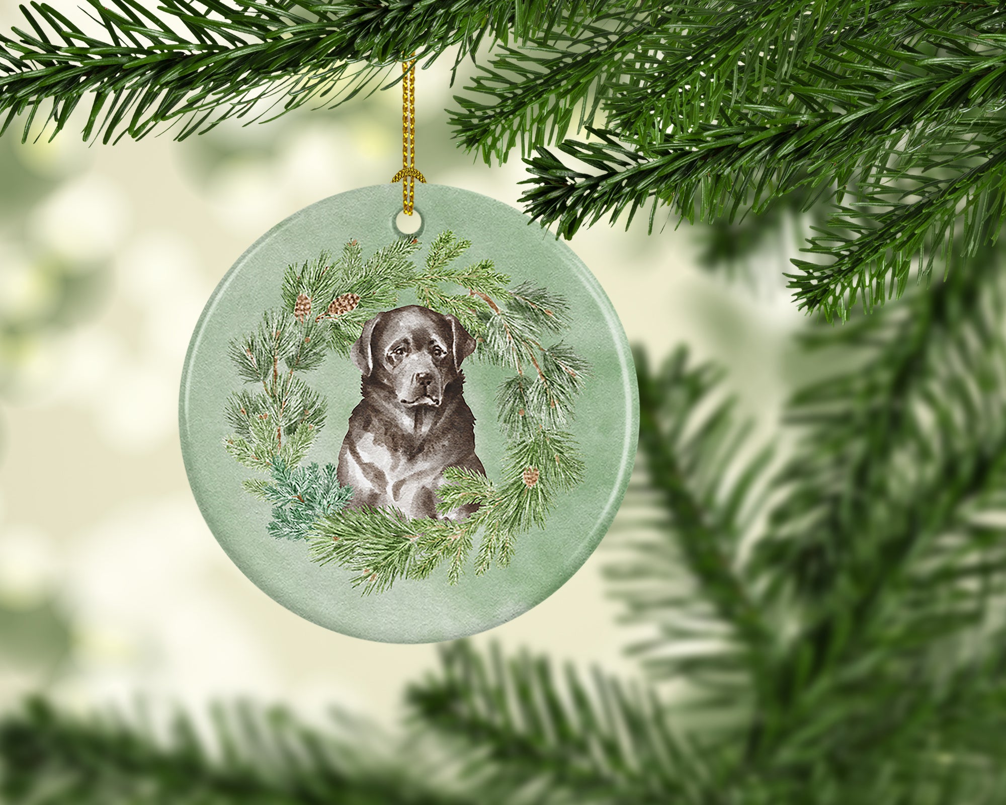 Labrador Retriever Black Christmas Wreath Ceramic Ornament - the-store.com