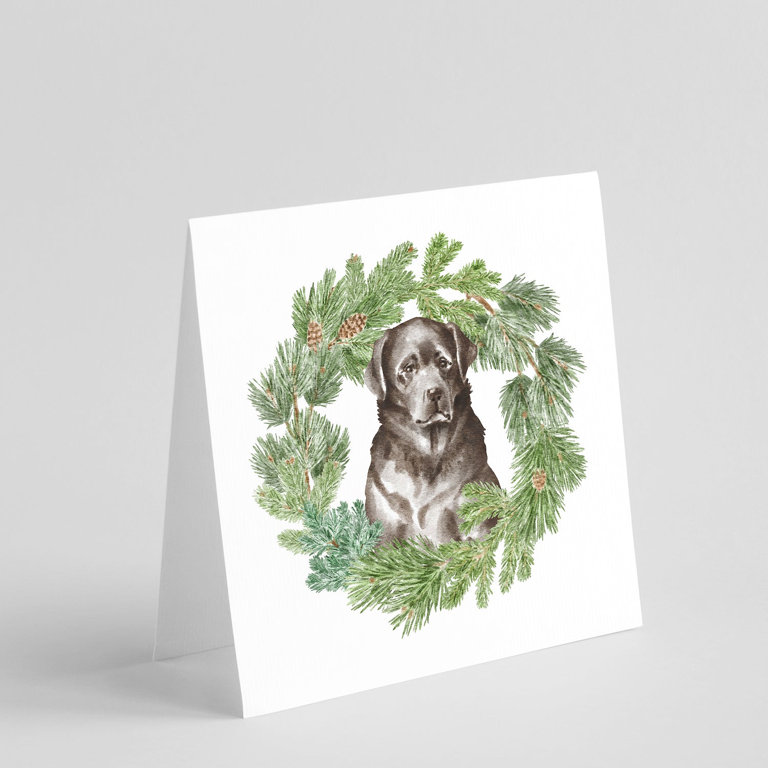 Buy this Labrador Retriever Black with Christmas Wreath Square Greeting Cards and Envelopes Pack of 8