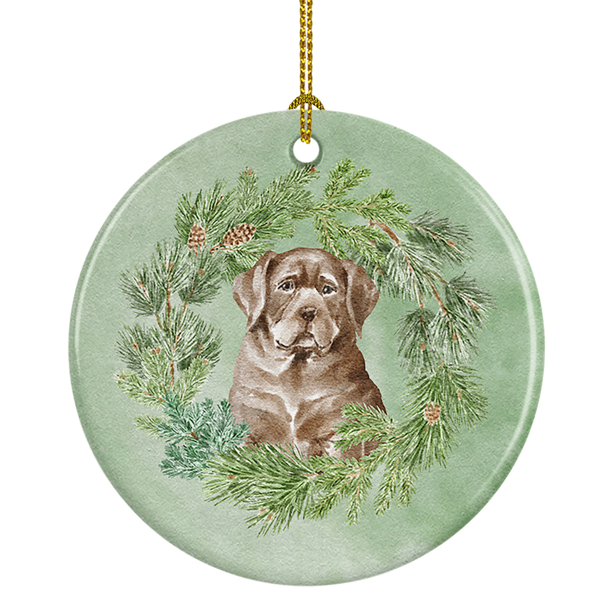 Buy this Labrador Retriever Puppy Chocolate Christmas Wreath Ceramic Ornament