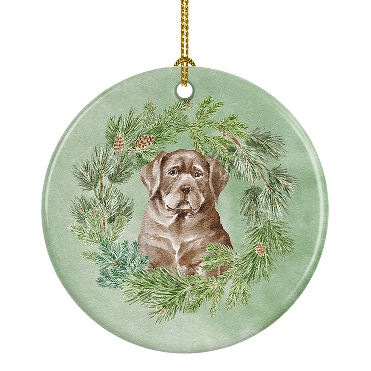 Buy this Labrador Retriever Puppy Chocolate Christmas Wreath Ceramic Ornament
