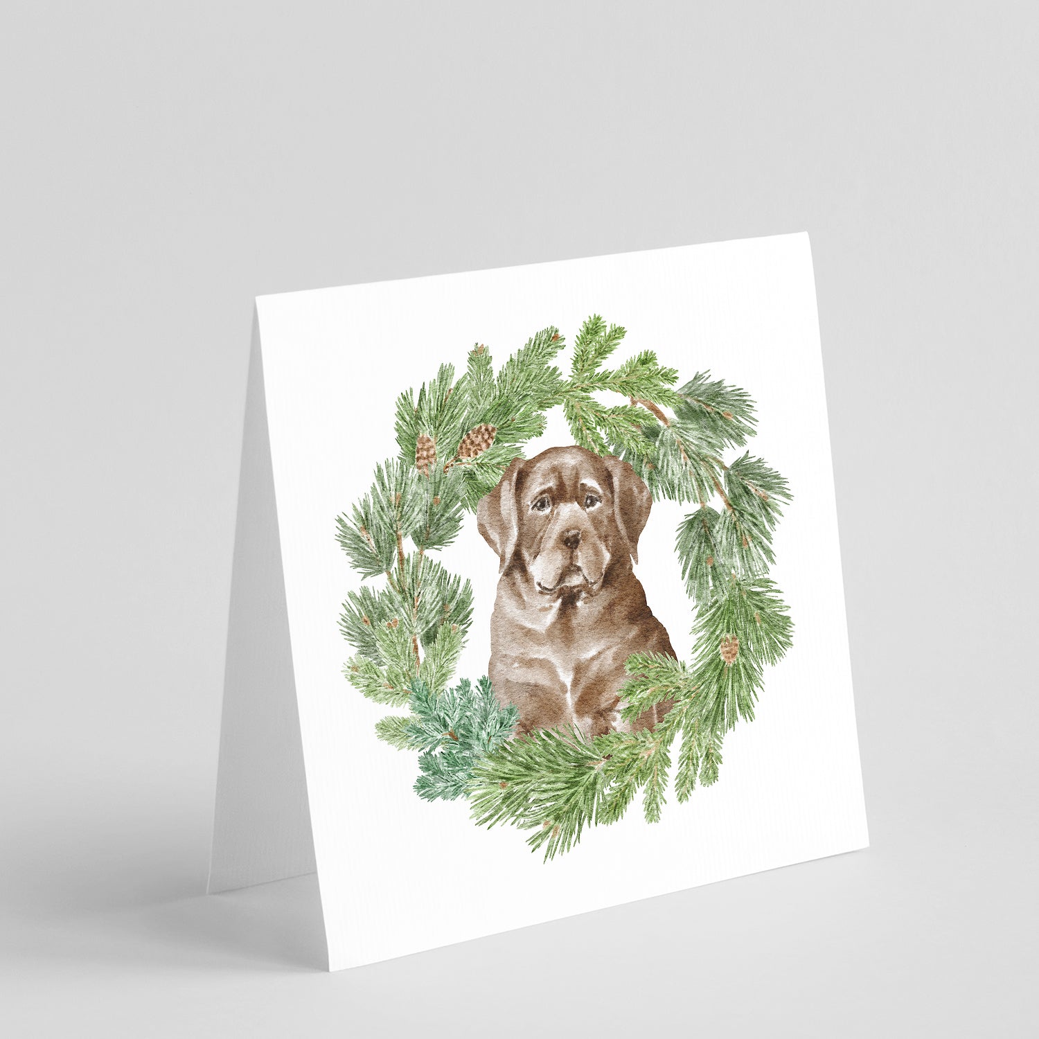 Buy this Labrador Retriever Puppy Chocolate with Christmas Wreath Square Greeting Cards and Envelopes Pack of 8