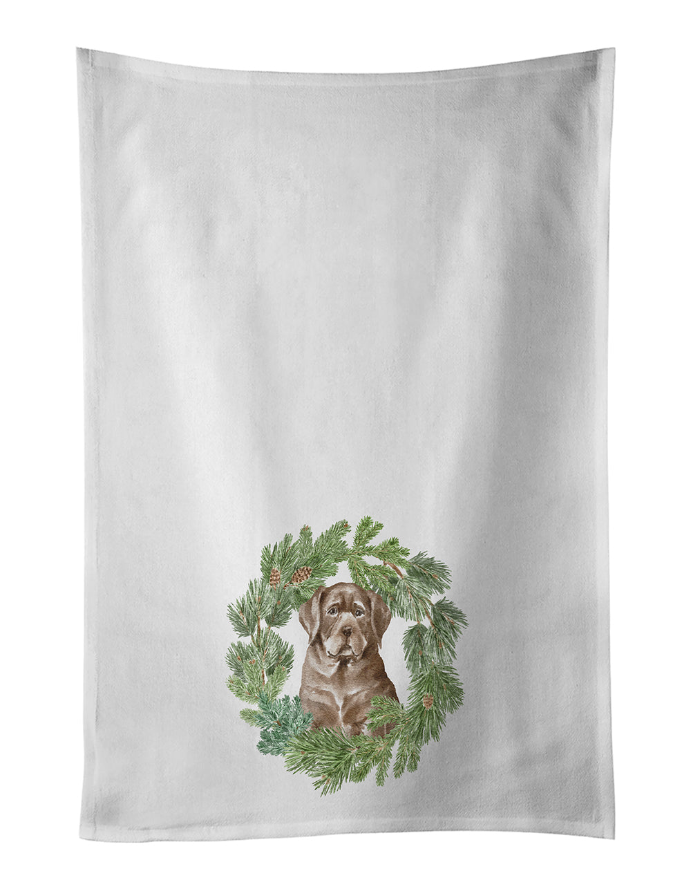 Buy this Labrador Retriever Puppy Chocolate Christmas Wreath White Kitchen Towel Set of 2