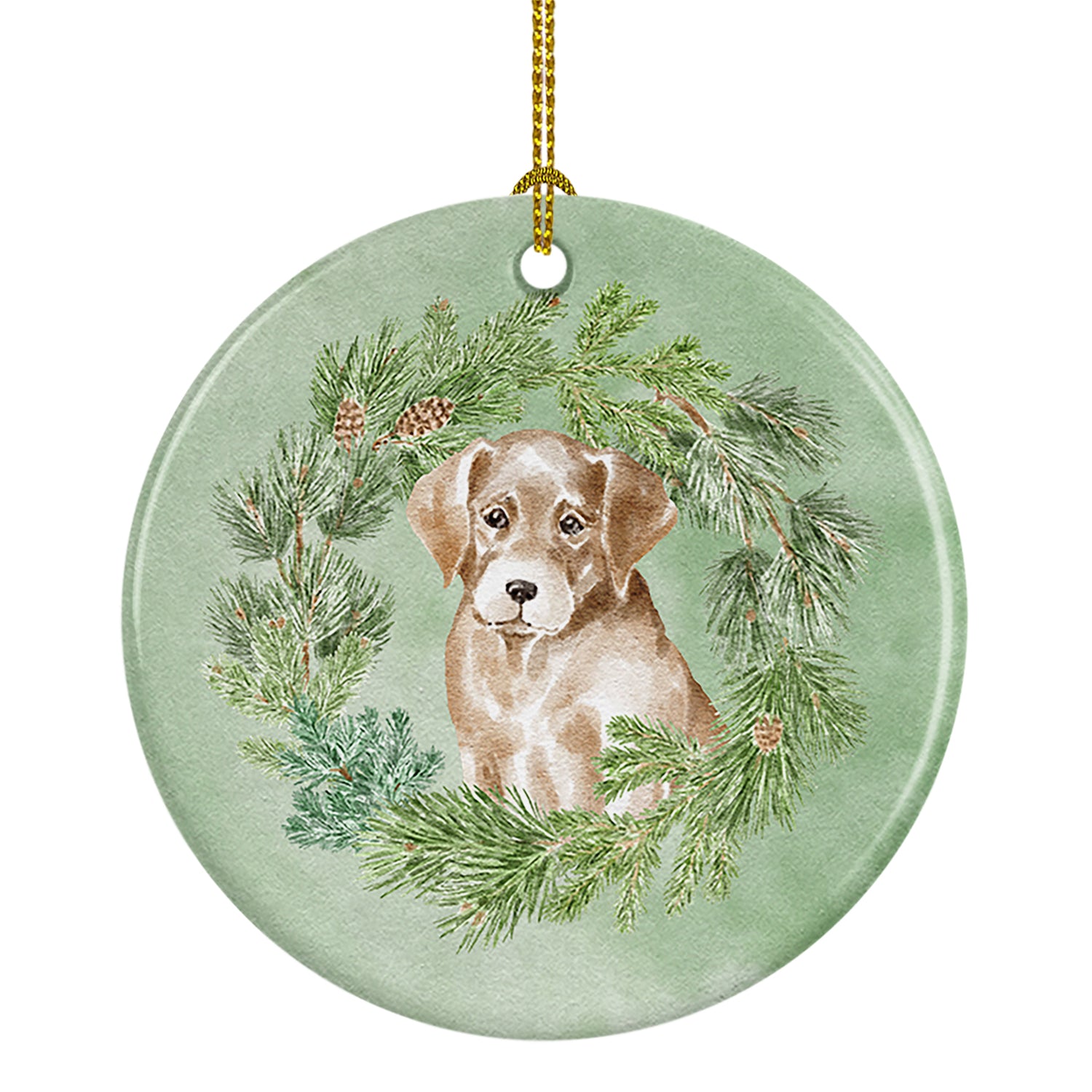 Buy this Labrador Retriever Puppy Yellow  Christmas Wreath Ceramic Ornament