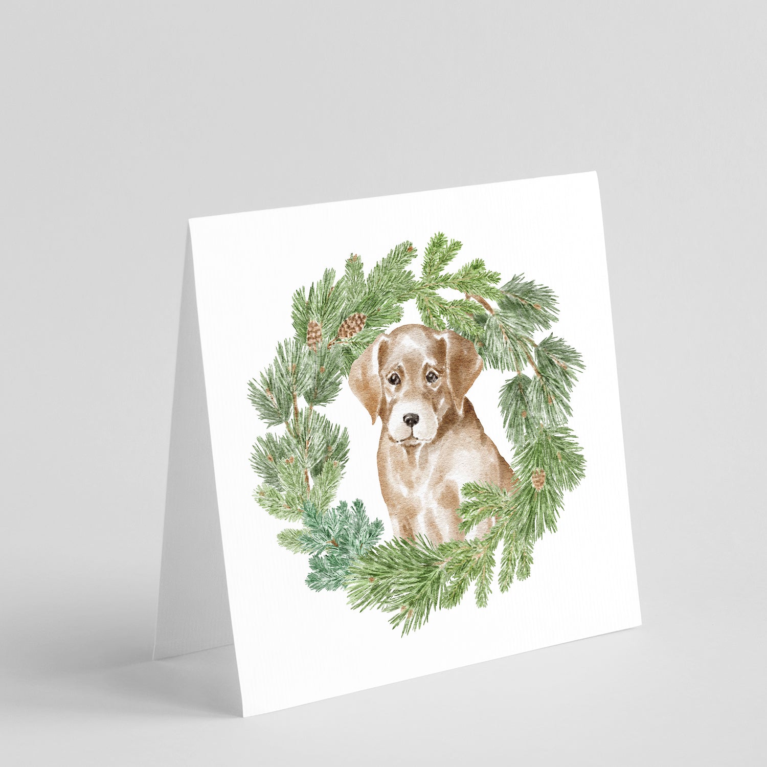 Buy this Labrador Retriever Puppy Yellow with Christmas Wreath Square Greeting Cards and Envelopes Pack of 8