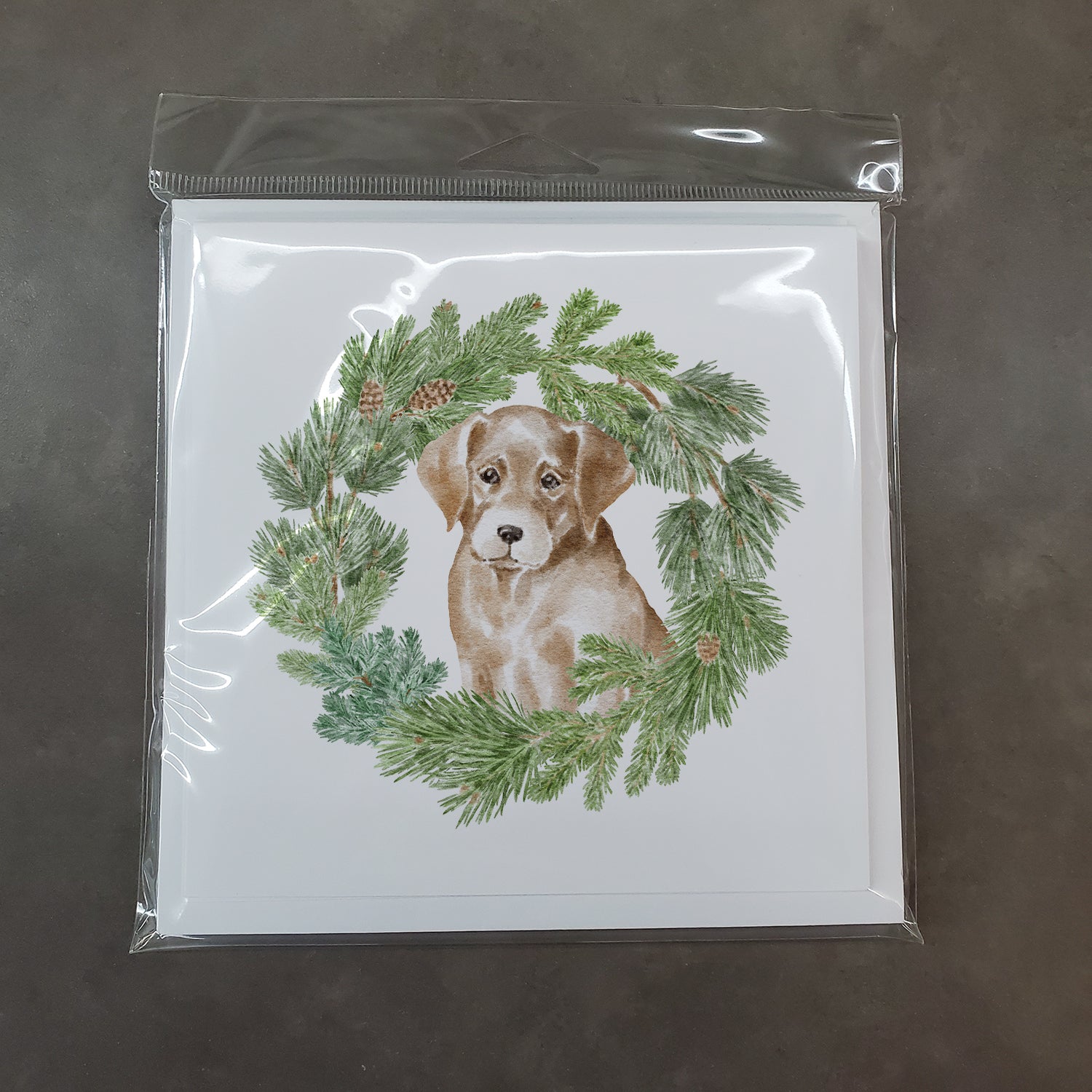 Labrador Retriever Puppy Yellow with Christmas Wreath Square Greeting Cards and Envelopes Pack of 8 - the-store.com