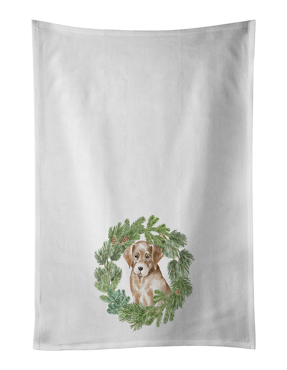 Buy this Labrador Retriever Puppy Yellow  Christmas Wreath White Kitchen Towel Set of 2