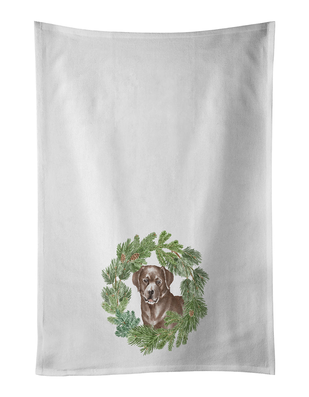 Buy this Labrador Retriever Chocolate Christmas Wreath White Kitchen Towel Set of 2