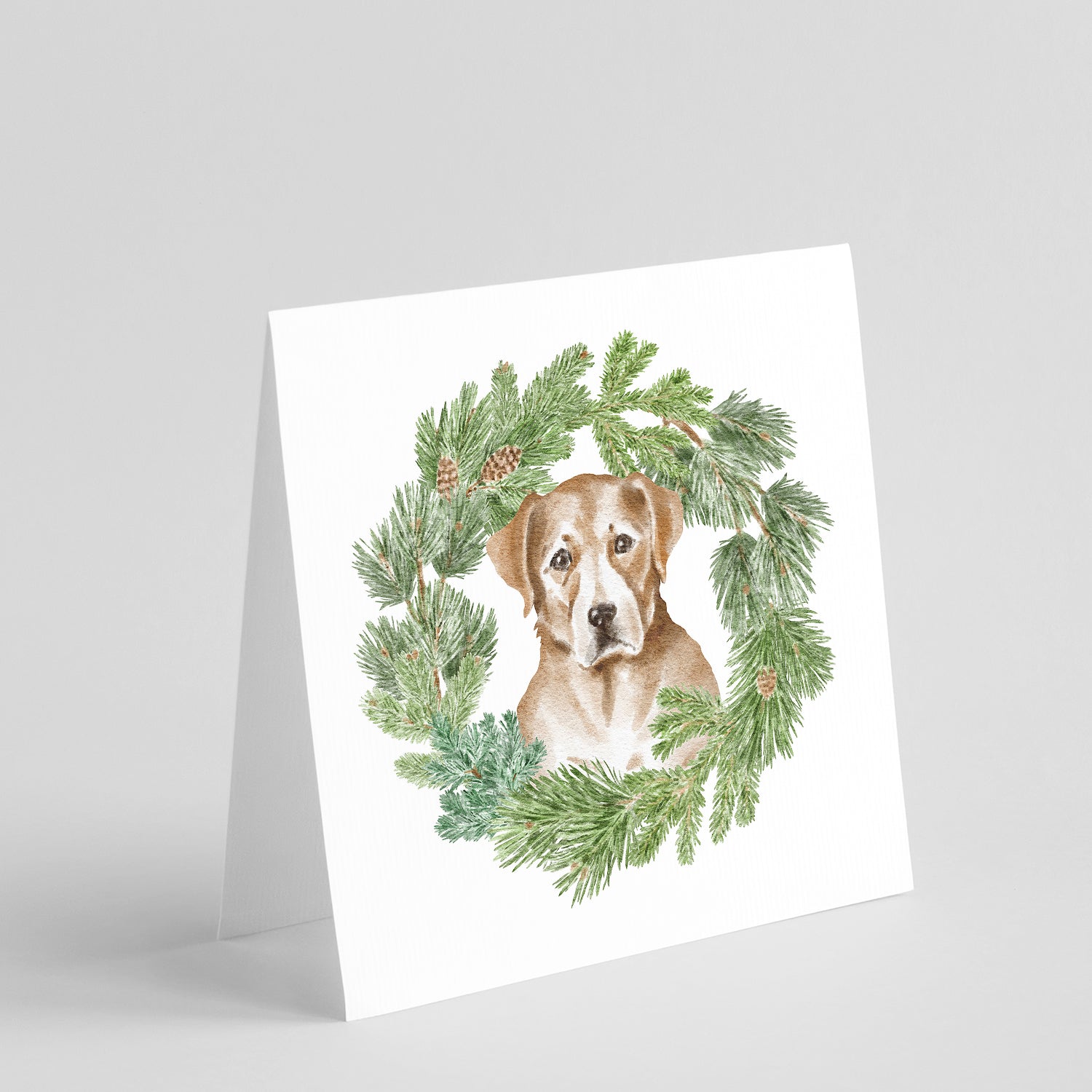 Buy this Labrador Retriever Yellow with Christmas Wreath Square Greeting Cards and Envelopes Pack of 8
