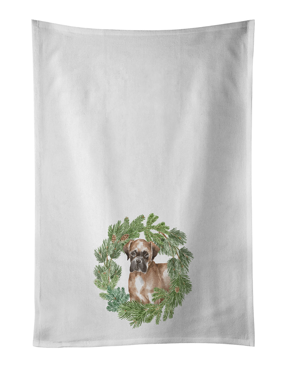 Buy this Boxer Puppy Fawn Christmas Wreath White Kitchen Towel Set of 2