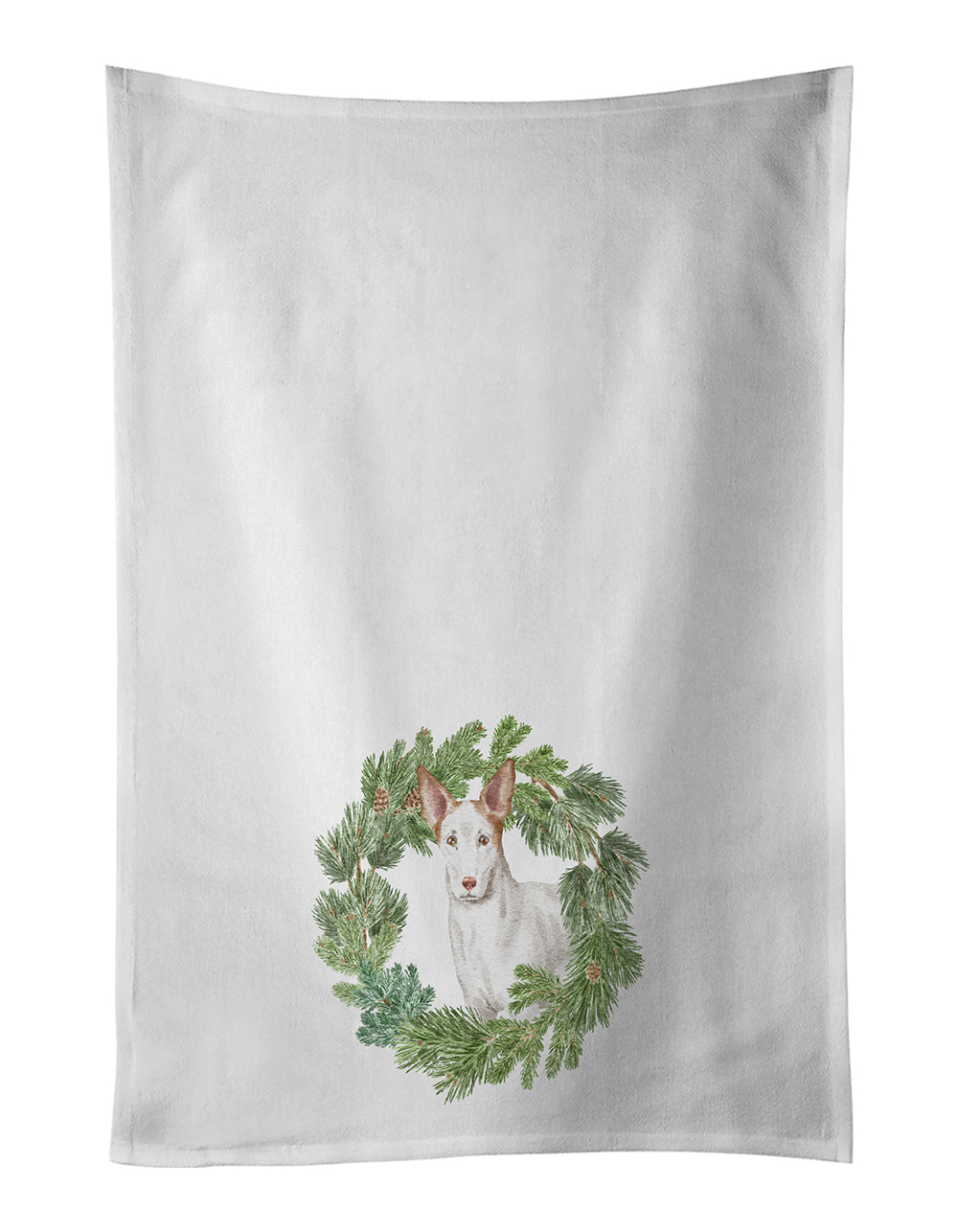 Buy this Ibizan Hound Christmas Wreath White Kitchen Towel Set of 2
