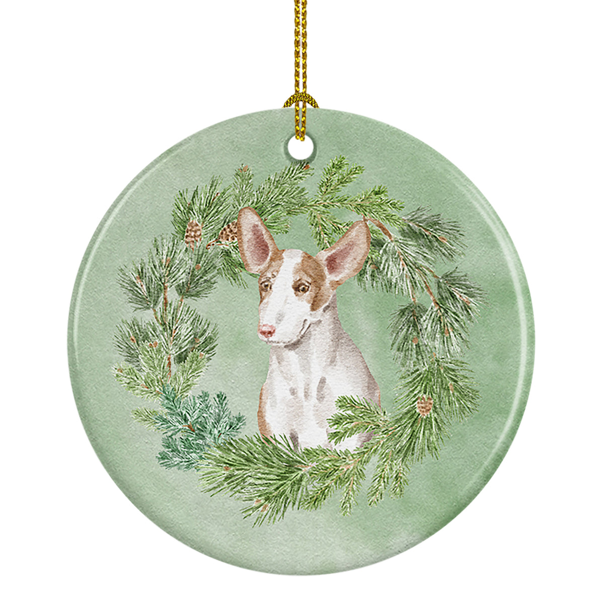 Buy this Ibizan Hound Puppy Christmas Wreath Ceramic Ornament