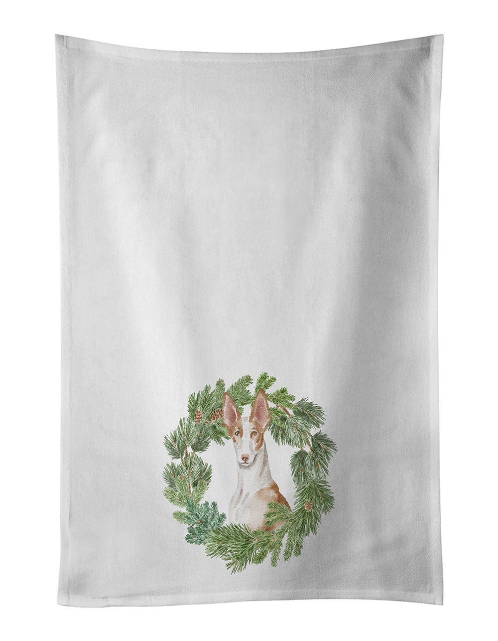 Buy this Ibizan Hound Sitting Proud Christmas Wreath White Kitchen Towel Set of 2
