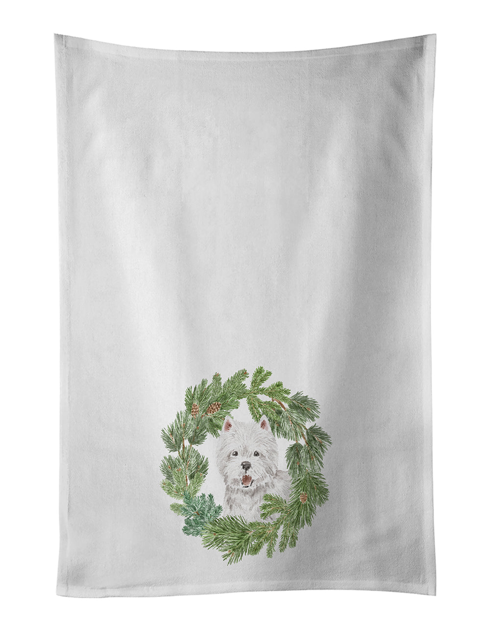 Buy this West Highland White Terrier Smiling Christmas Wreath White Kitchen Towel Set of 2