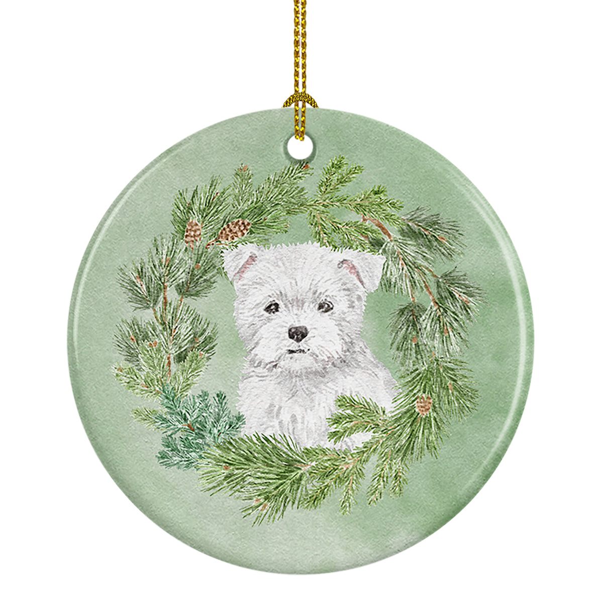Buy this West Highland White Terrier Puppy Christmas Wreath Ceramic Ornament