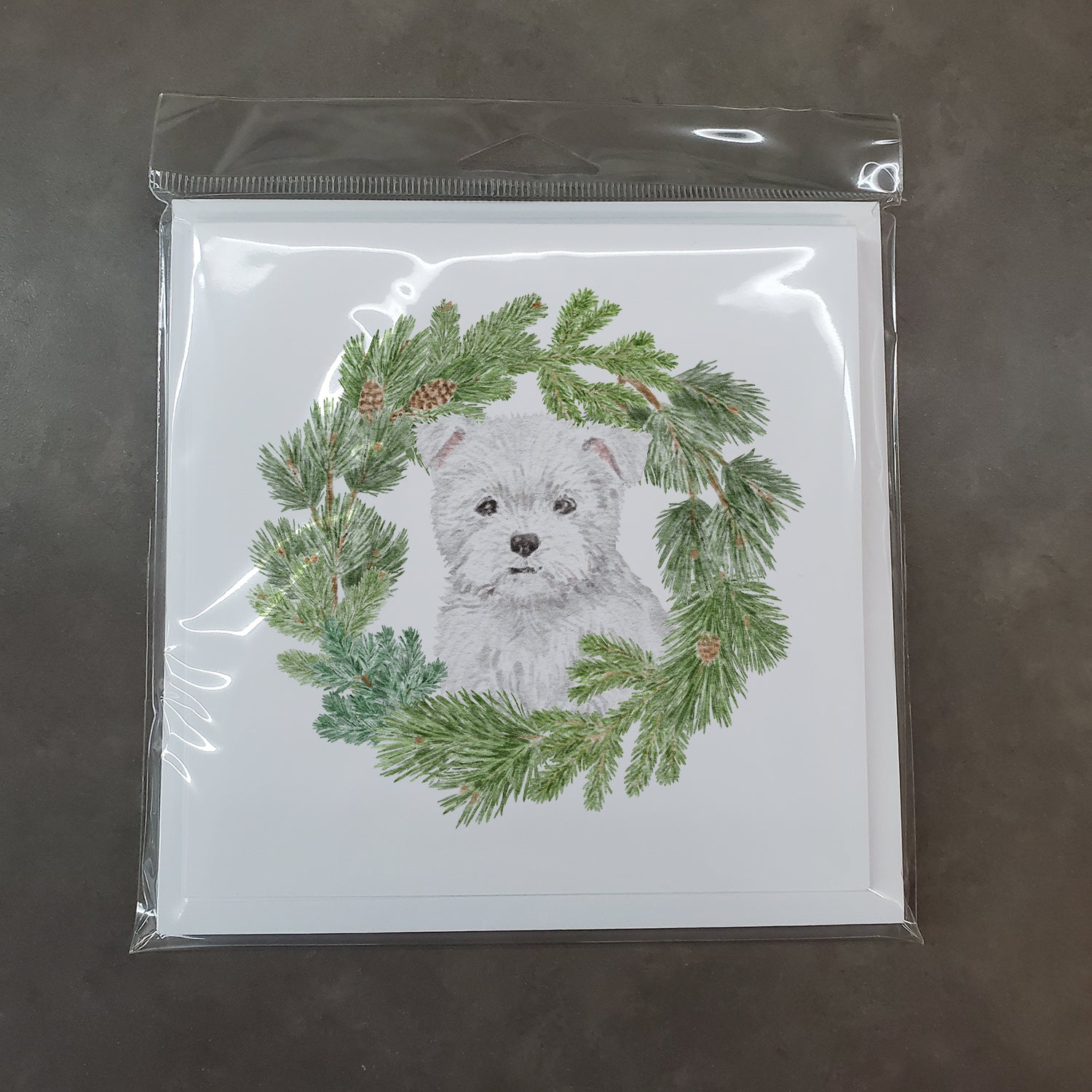 West Highland White Terrier Puppy with Christmas Wreath Square Greeting Cards and Envelopes Pack of 8 - the-store.com