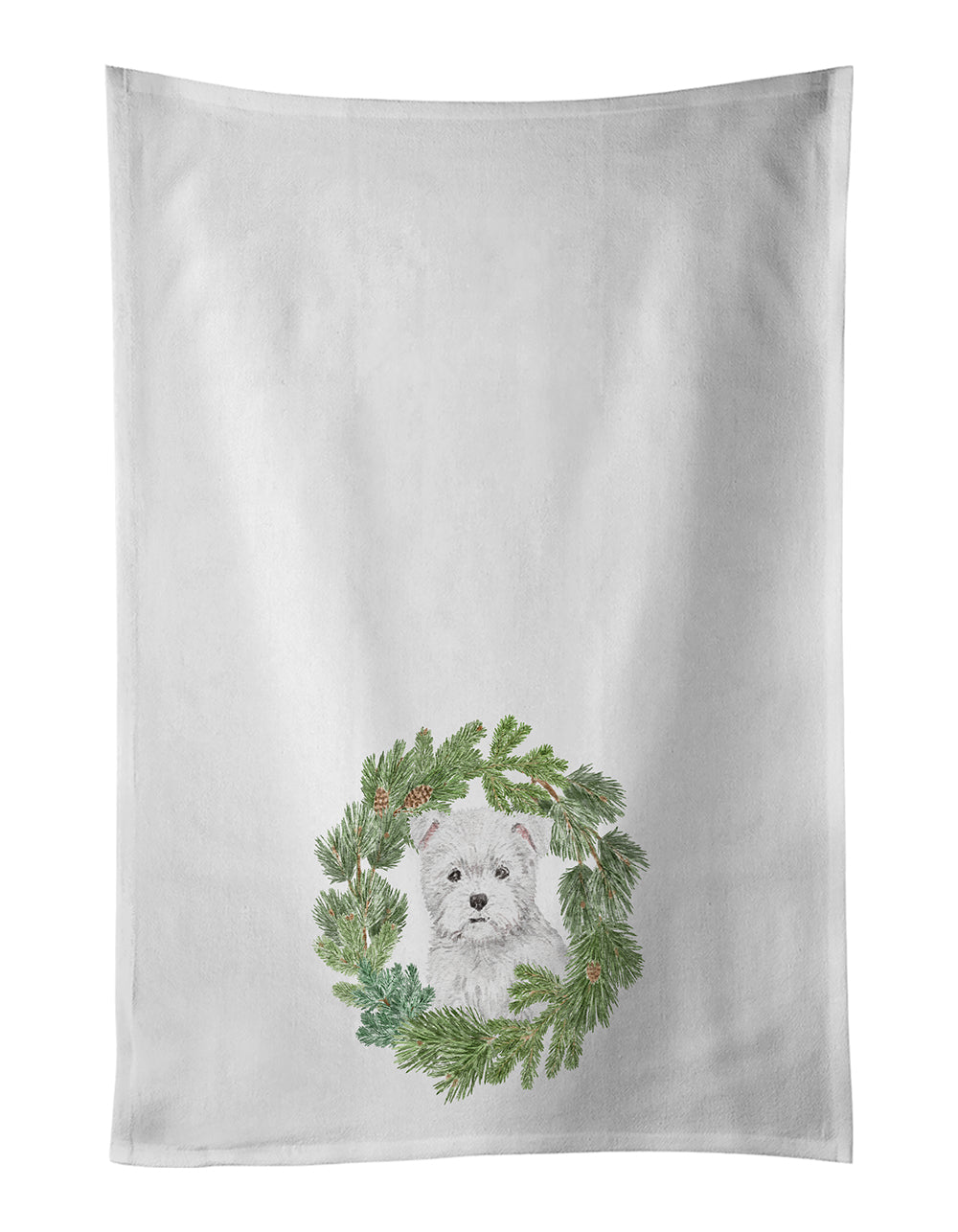 Buy this West Highland White Terrier Puppy Christmas Wreath White Kitchen Towel Set of 2
